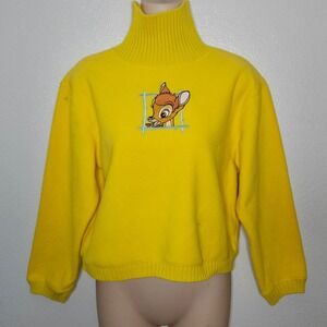 Vintage Disney Catalog Bambi Fleece Turtleneck Croppped Sweater Yellow